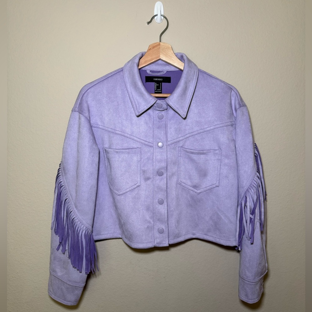 Forever 21 Small Lilac Purple fringe Suede Crop Jacket